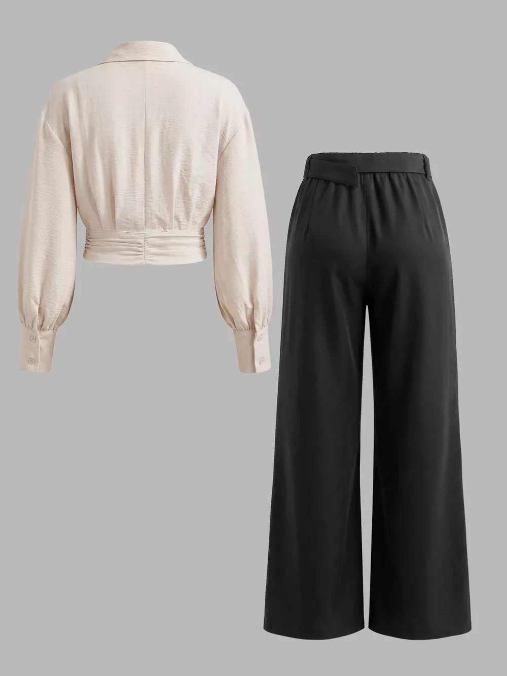 Tie-Front Shirt and Wide-Leg Pants Set, image 4