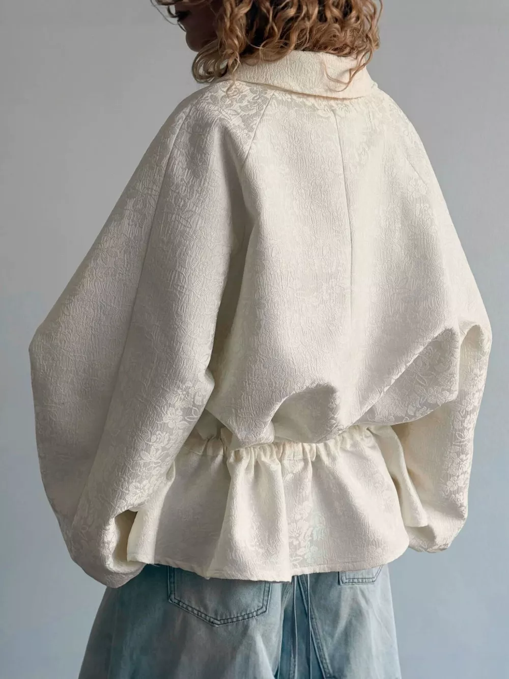 Jacquard Zip-Up Peplum Jacket, image 5