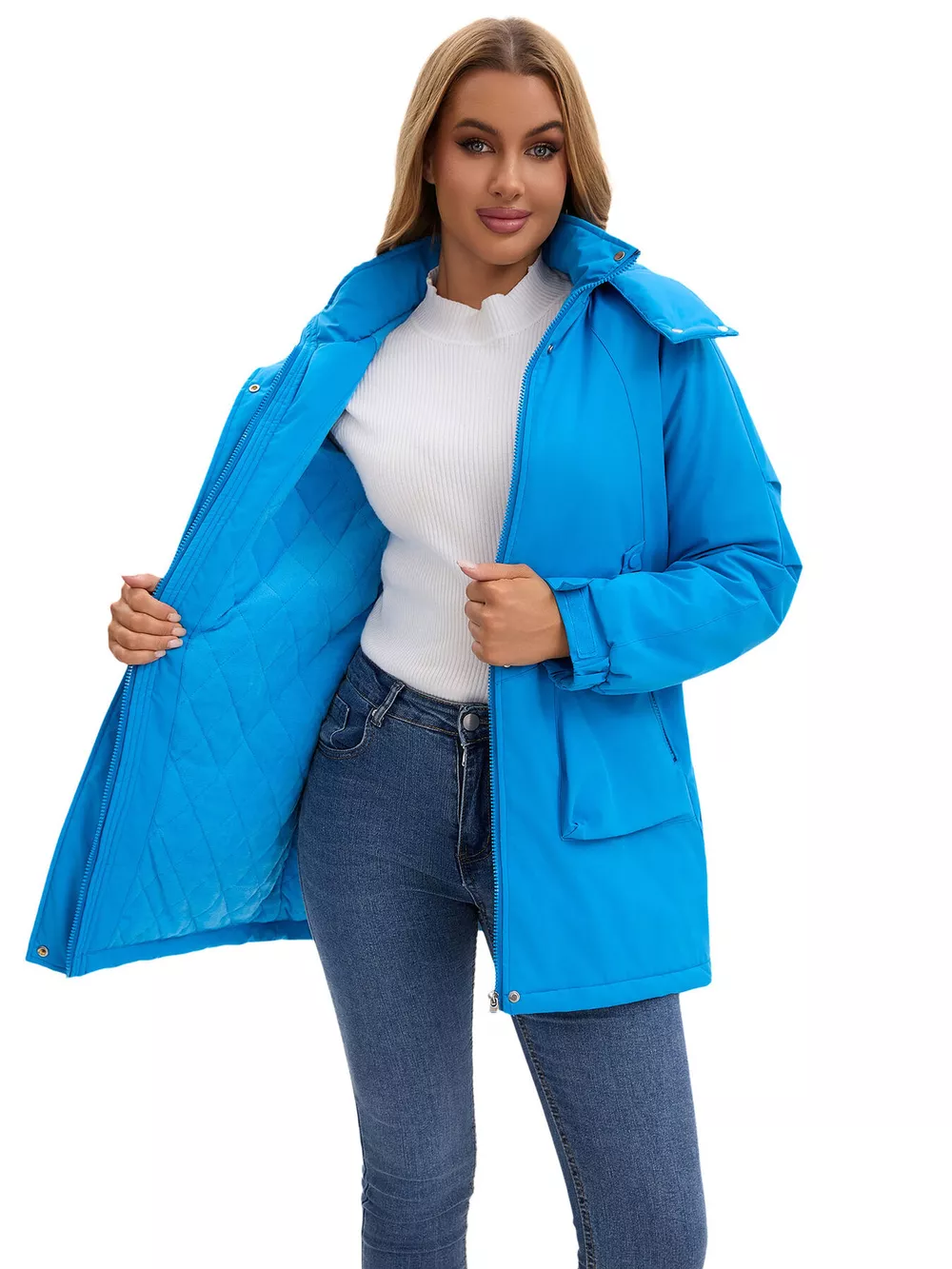 Full Size Hooded Mid-Length Windproof Outerwear Plus Size, image 11