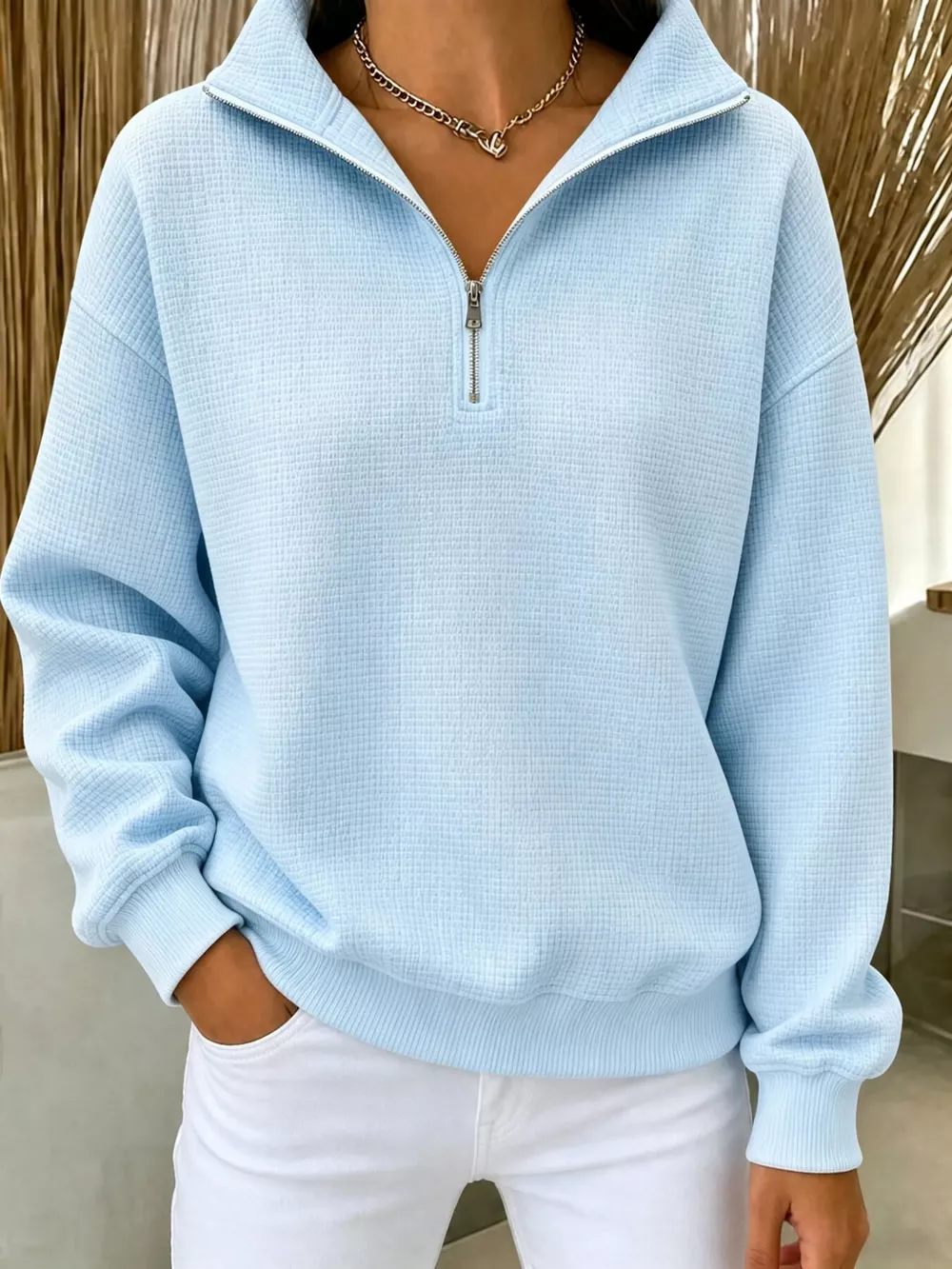 Full Size Waffle Knit Quarter-Zip Sweatshirt Plus Size, image 6