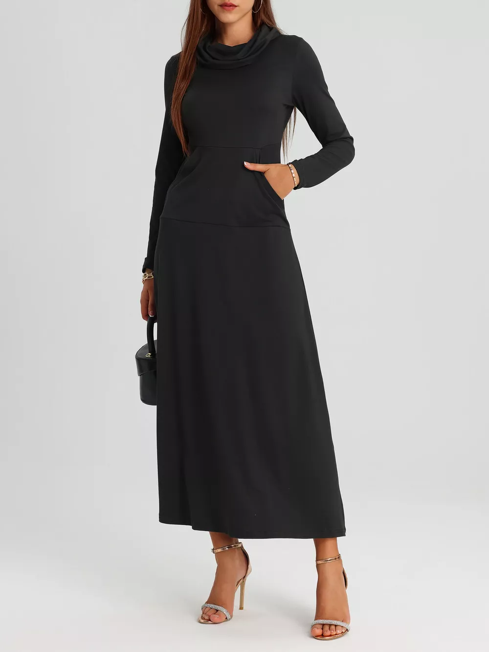 Cowl Neck Long Sleeve Midi Dress, image 7