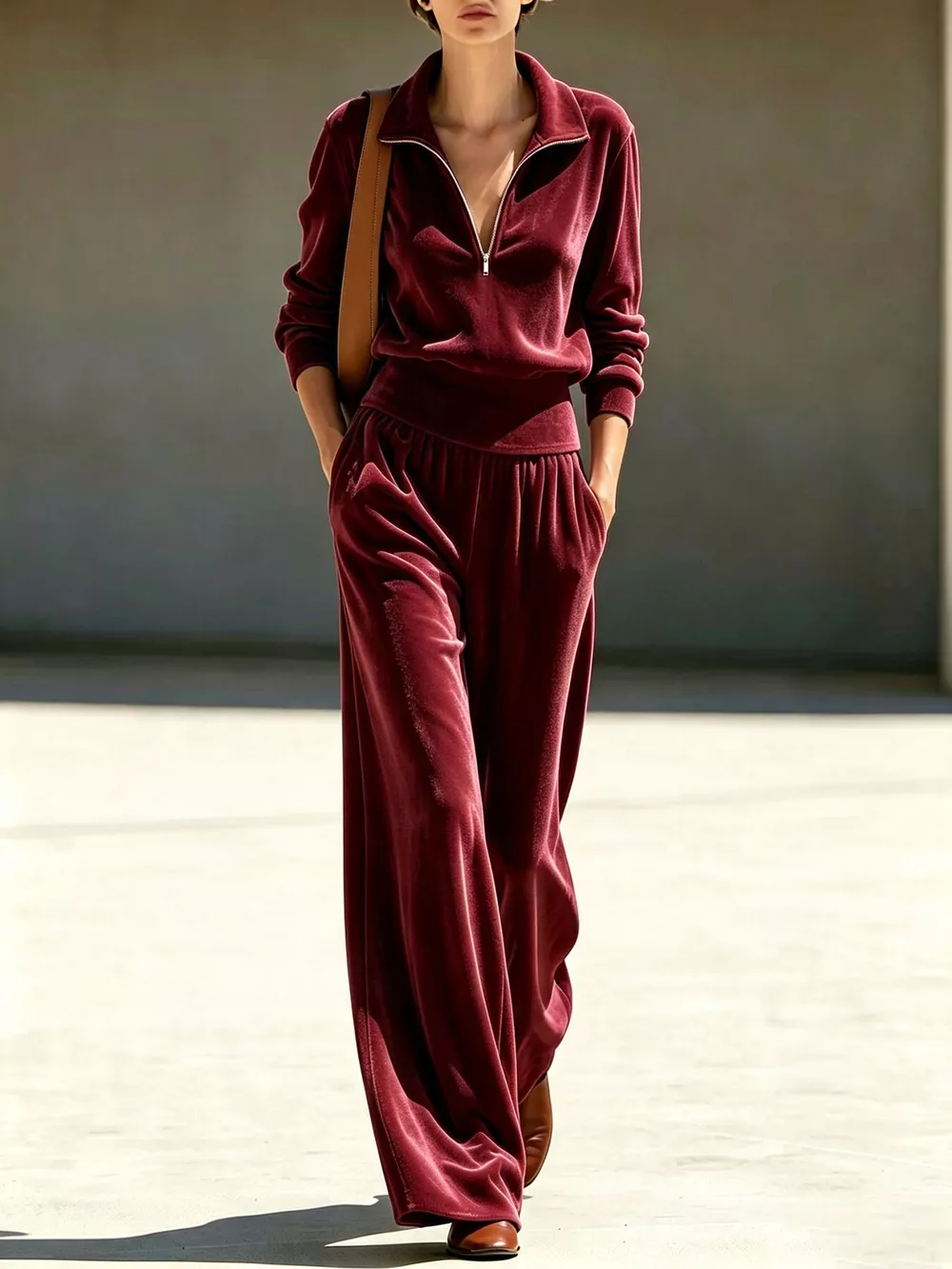 Full Size Quarter-Zip Top and Wide-Leg Pants Set Plus Size, image 11