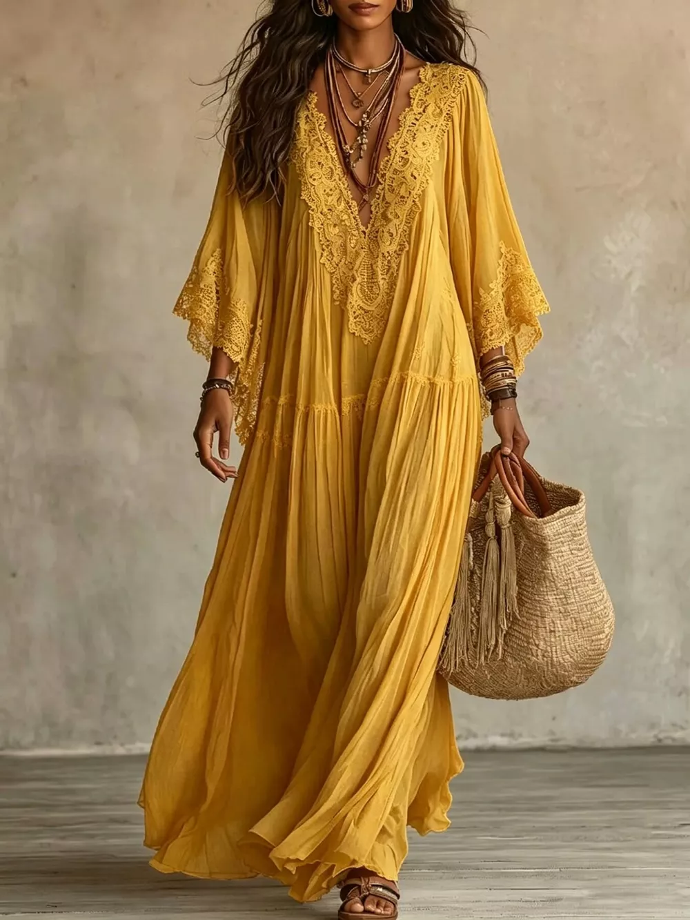 Lace Trim V-Neck Maxi Dress, image 14