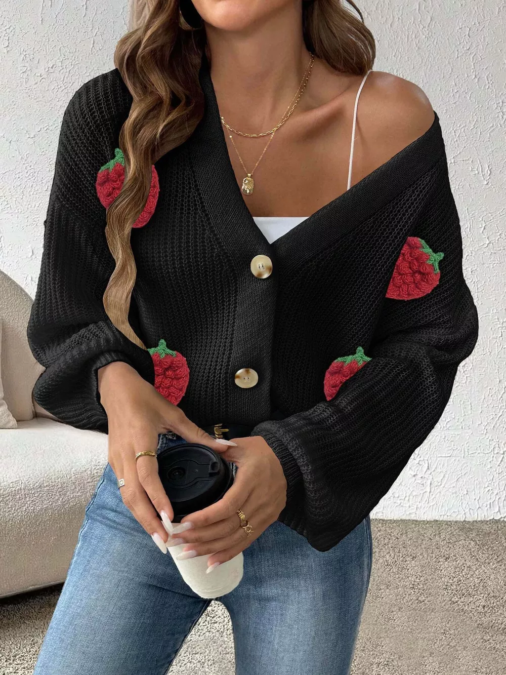 Strawberry Applique Button Up Cardigan, image 7