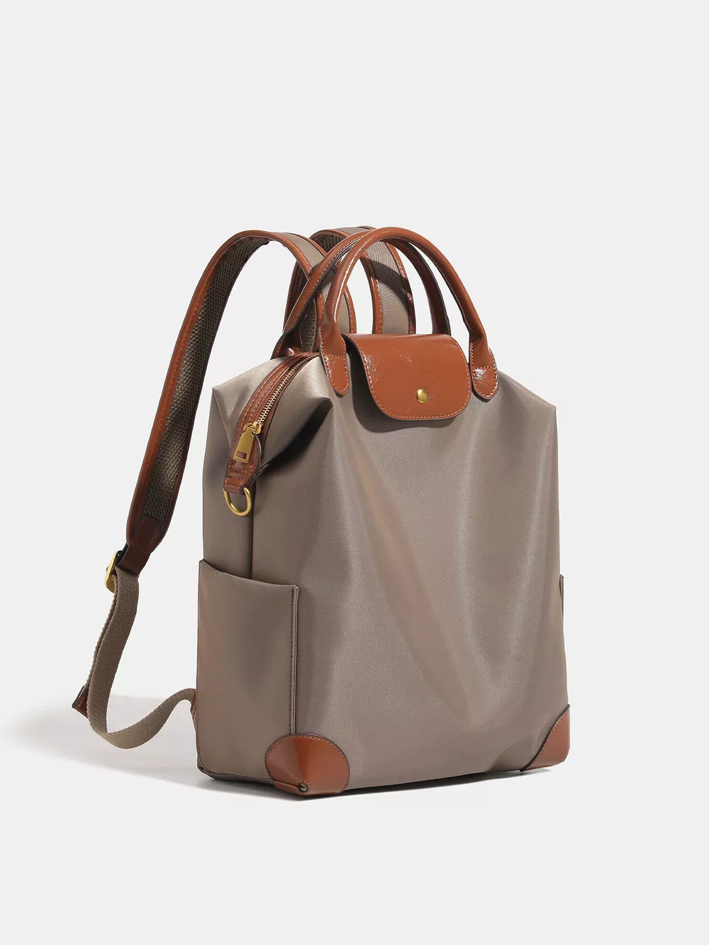 Elegant Minimalist Nylon Backpack Bag with Leather Trim, image 3