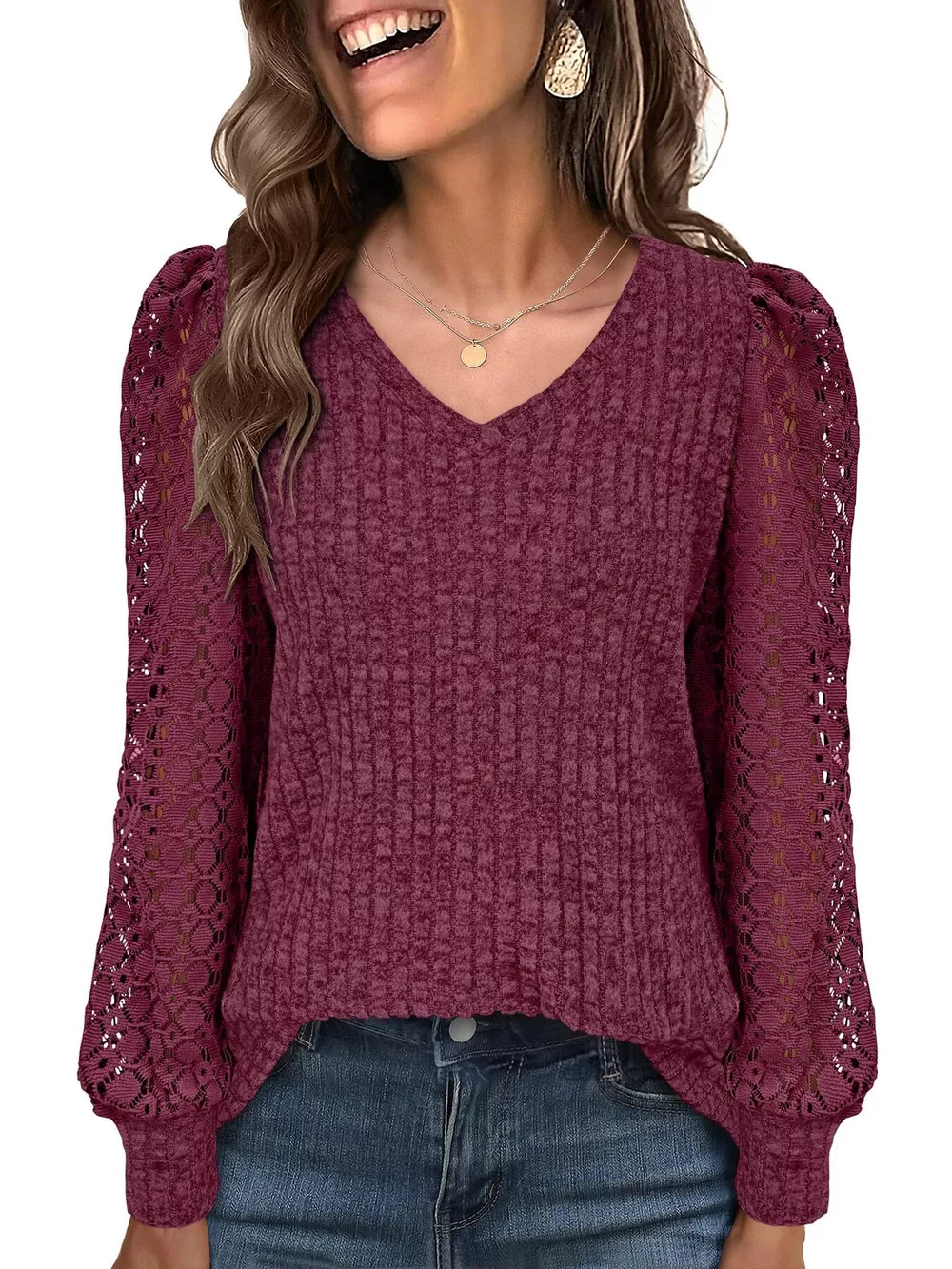Lace Sleeve V-Neck T-Shirt, image 20