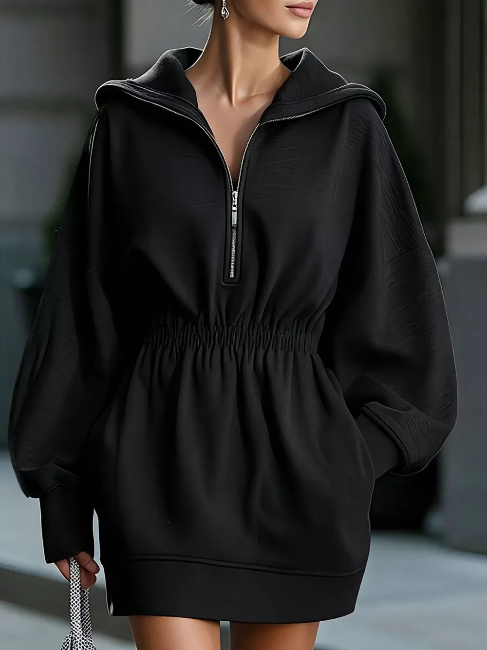 Casual Hooded Quarter-Zip Sweatshirt Dress, image 7
