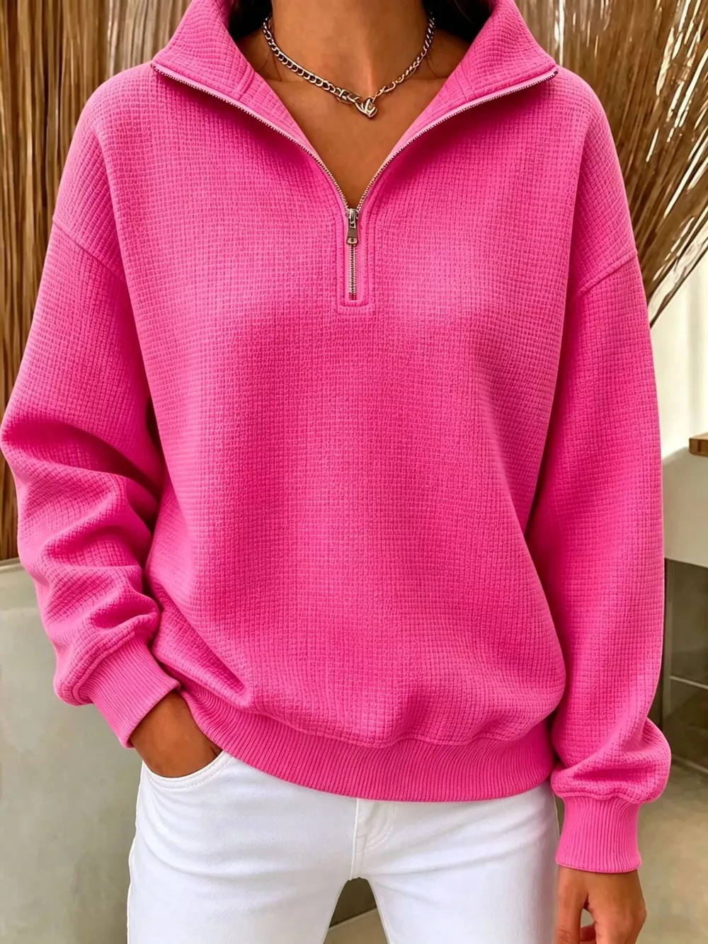 Full Size Waffle Knit Quarter-Zip Sweatshirt Plus Size, image 8