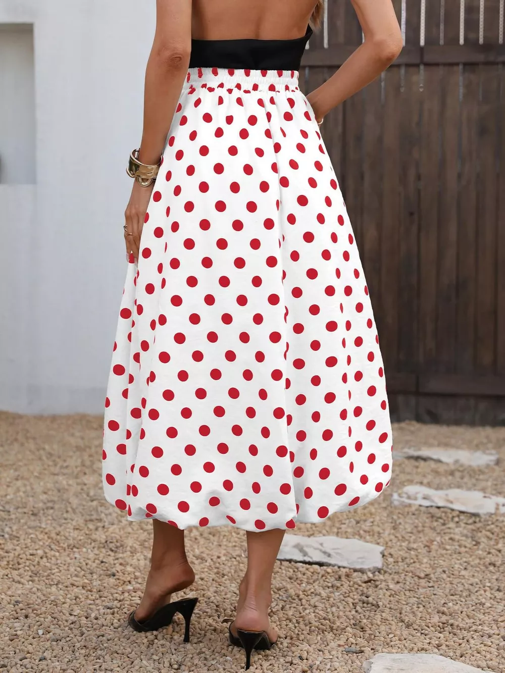 High-Waisted Polka Dot A-Line Midi Skirt, image 9