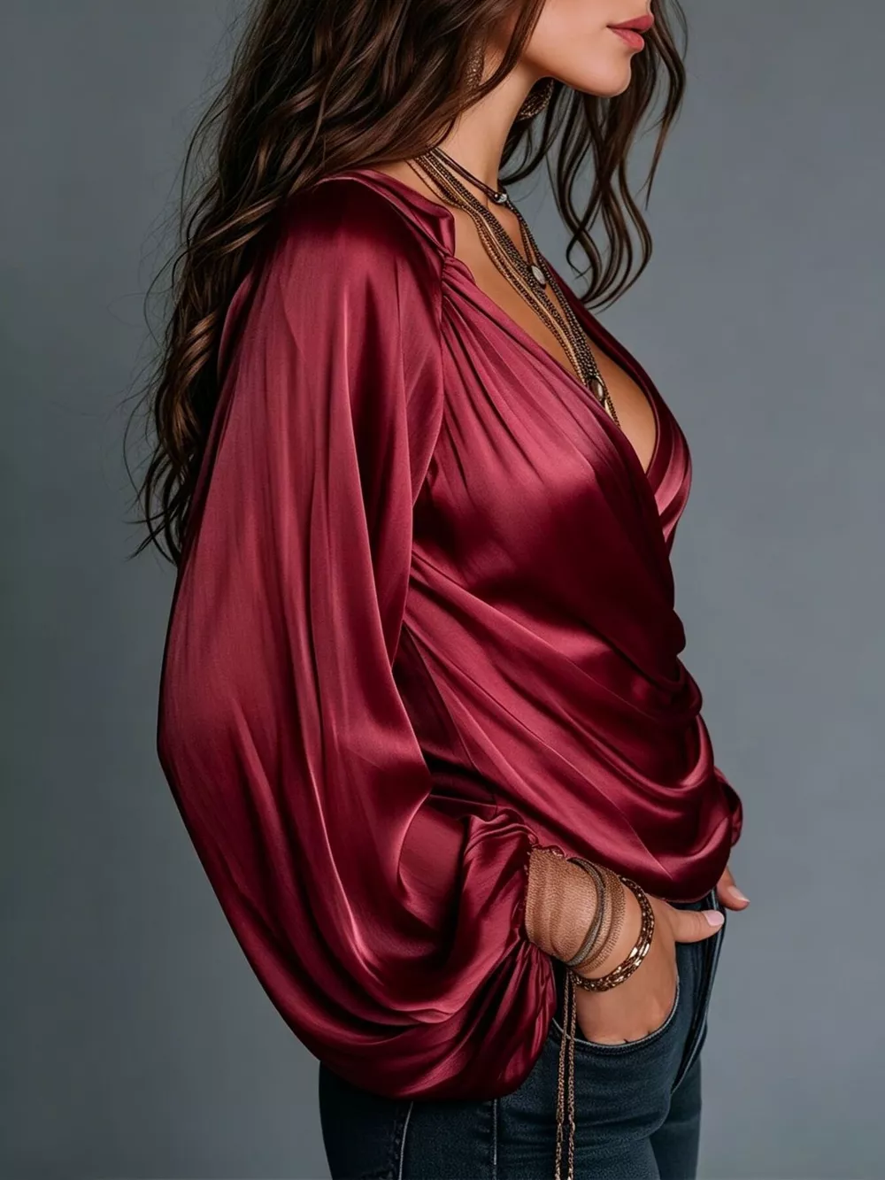 Satin Balloon Sleeve Blouse, image 10