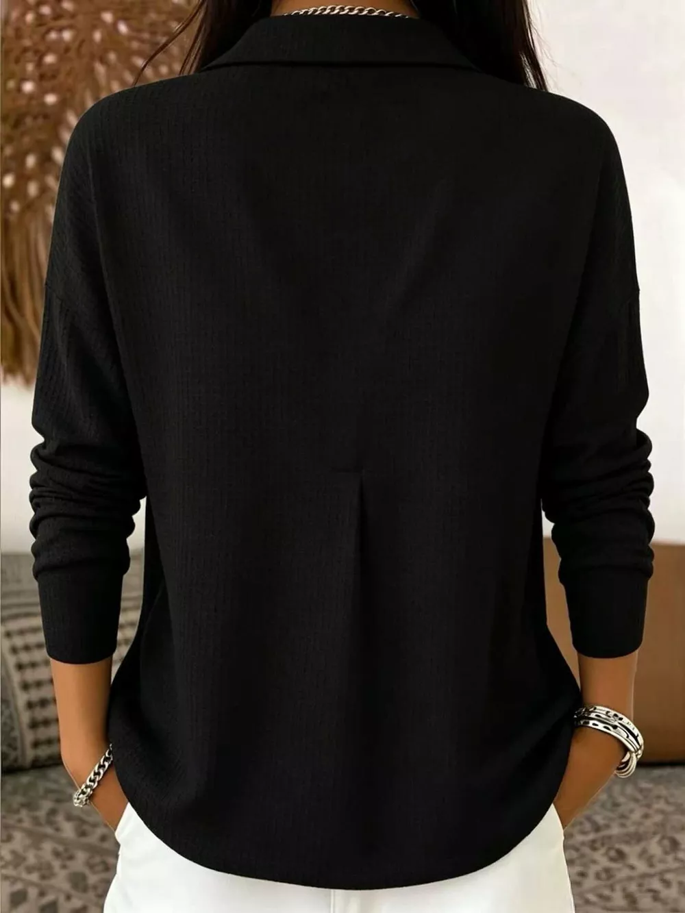 Waffle Knit Snap Down Blouse, image 4