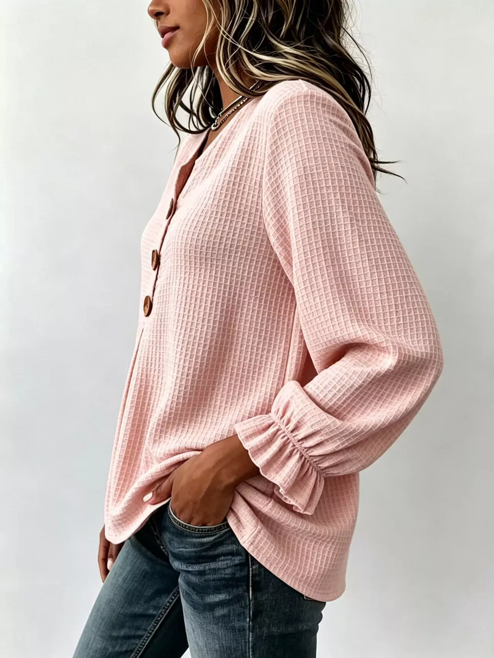Waffle Knit Long Sleeve Top, image 4