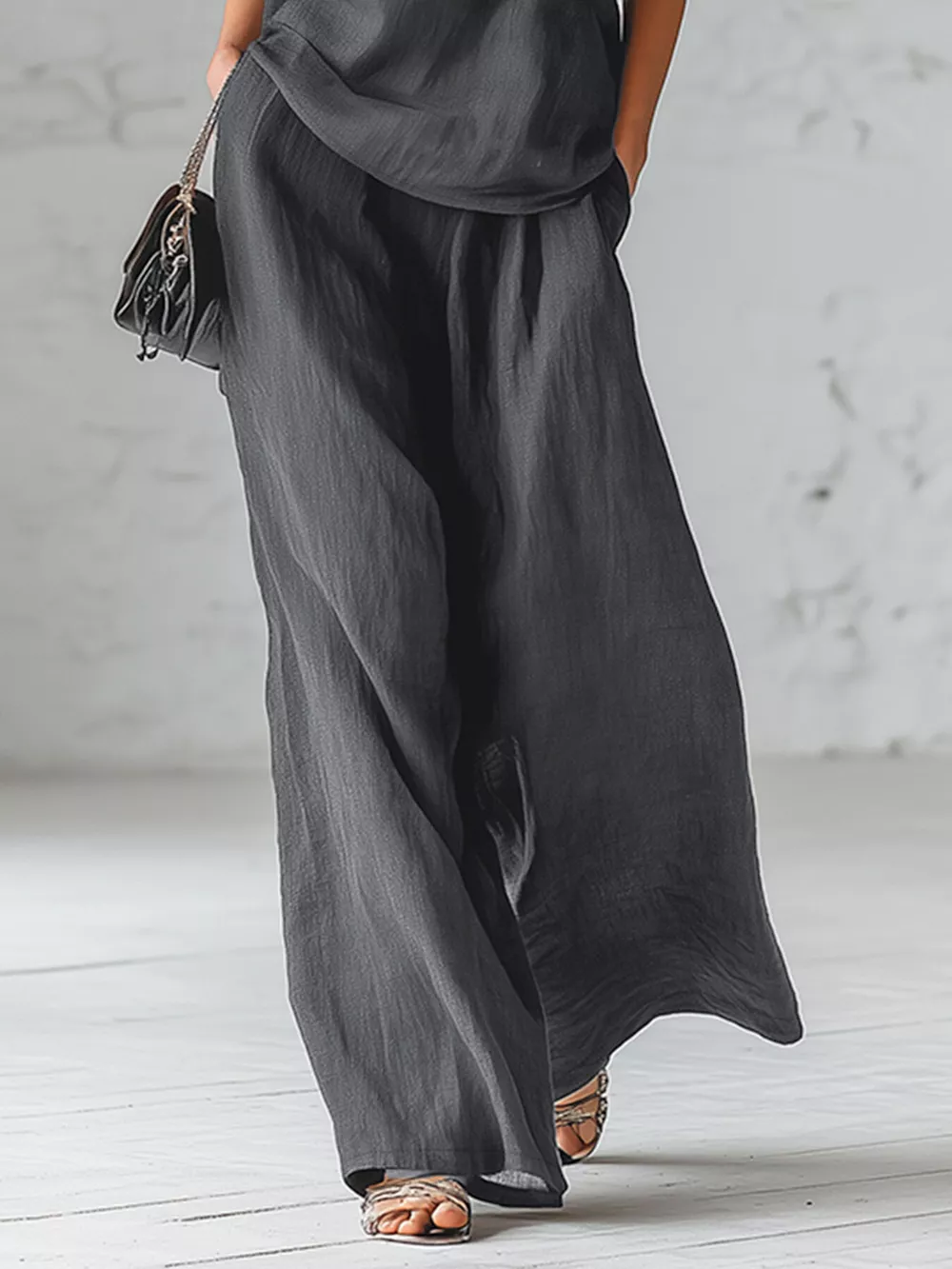 One-Shoulder Bow Tie Top and Wide-Leg Pants Casual Two-Piece Set, image 3