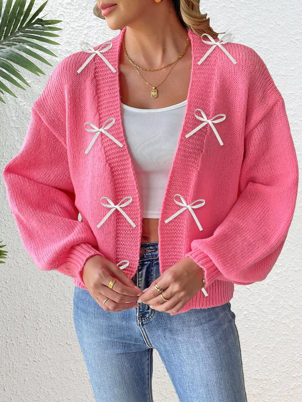 Bow-Tie Open Front Knit Cardigan, image 4