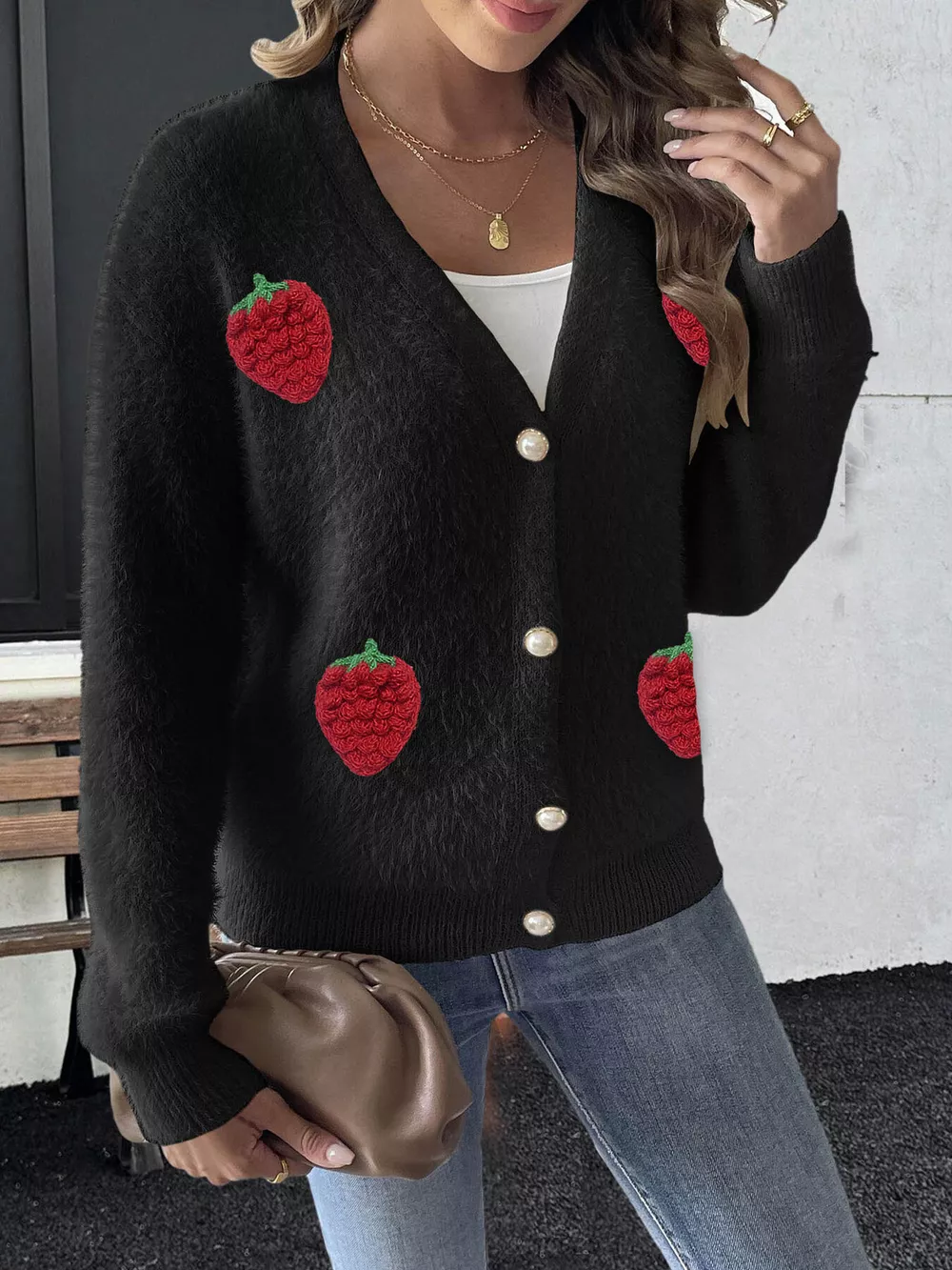 Strawberry Fuzzy Knit Cardigan, image 7