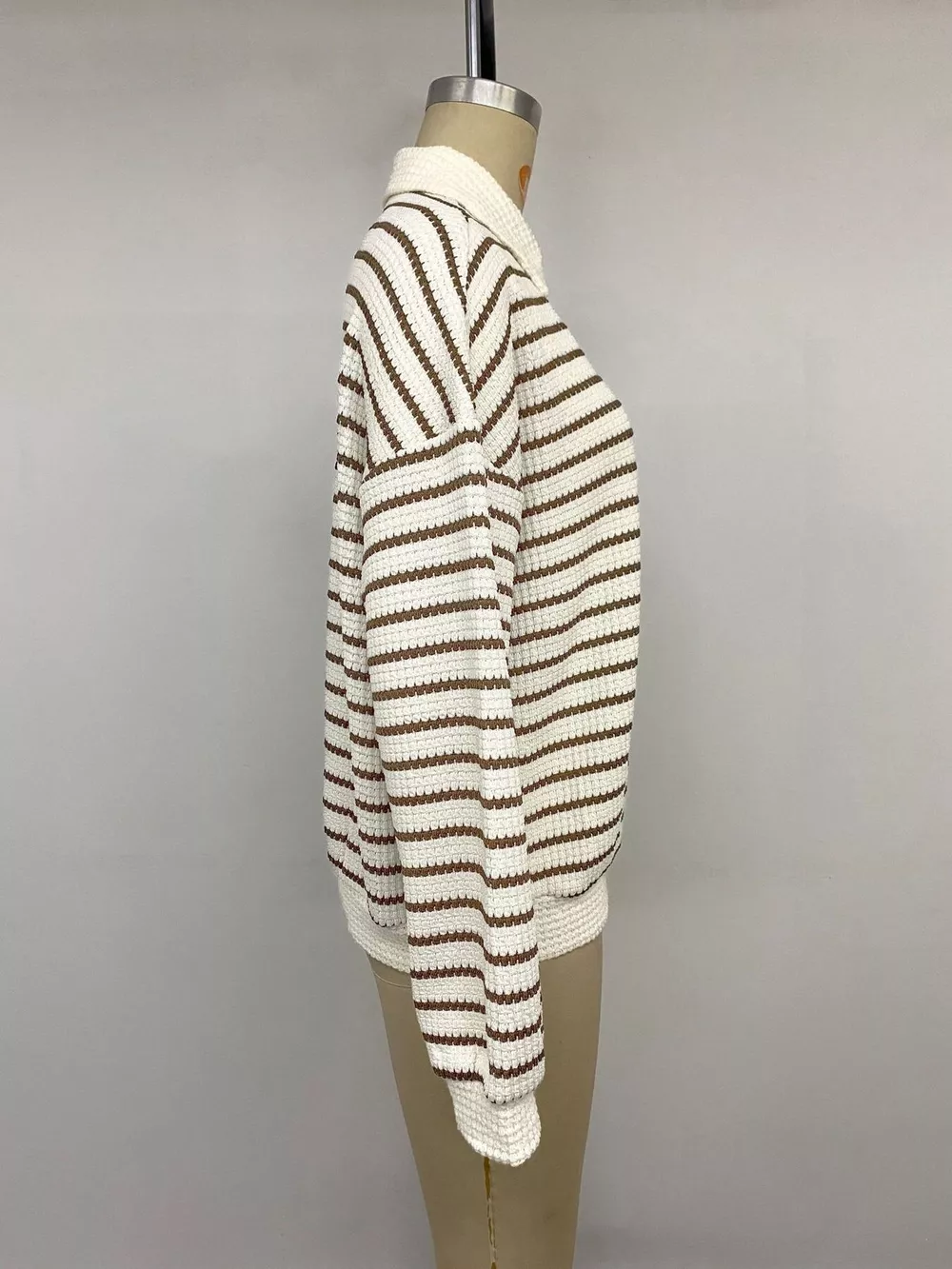 Striped Polo Collar Knit Sweatshirt, image 13
