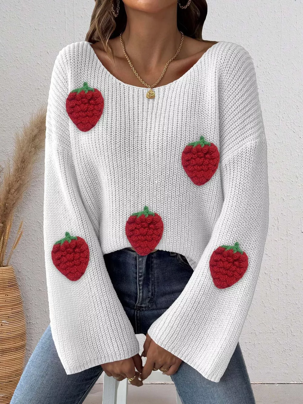 Strawberry Applique Oversized Sweater, image 3