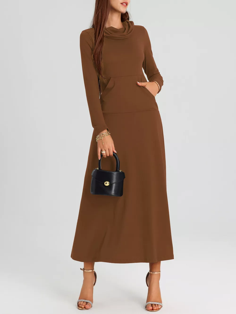 Cowl Neck Long Sleeve Midi Dress, image 12