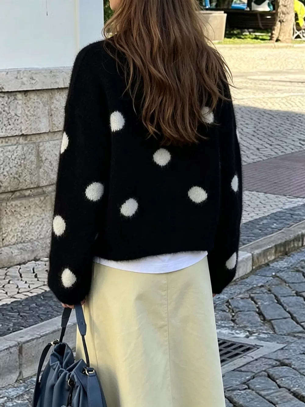 Polka Dot Fuzzy Knit Button-Up Cardigan, image 5
