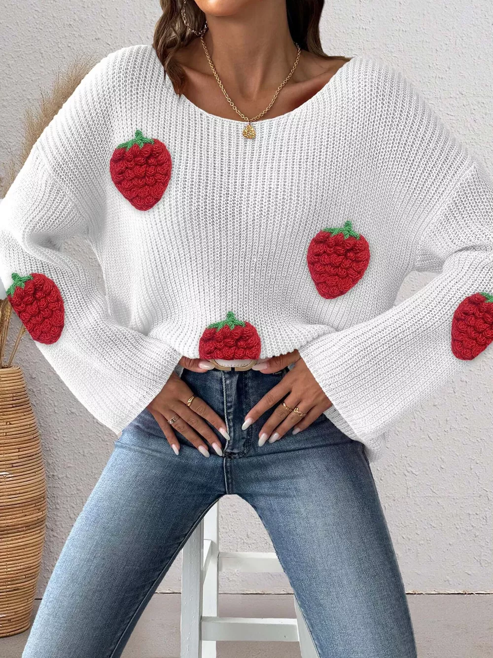 Strawberry Applique Oversized Sweater, image 4