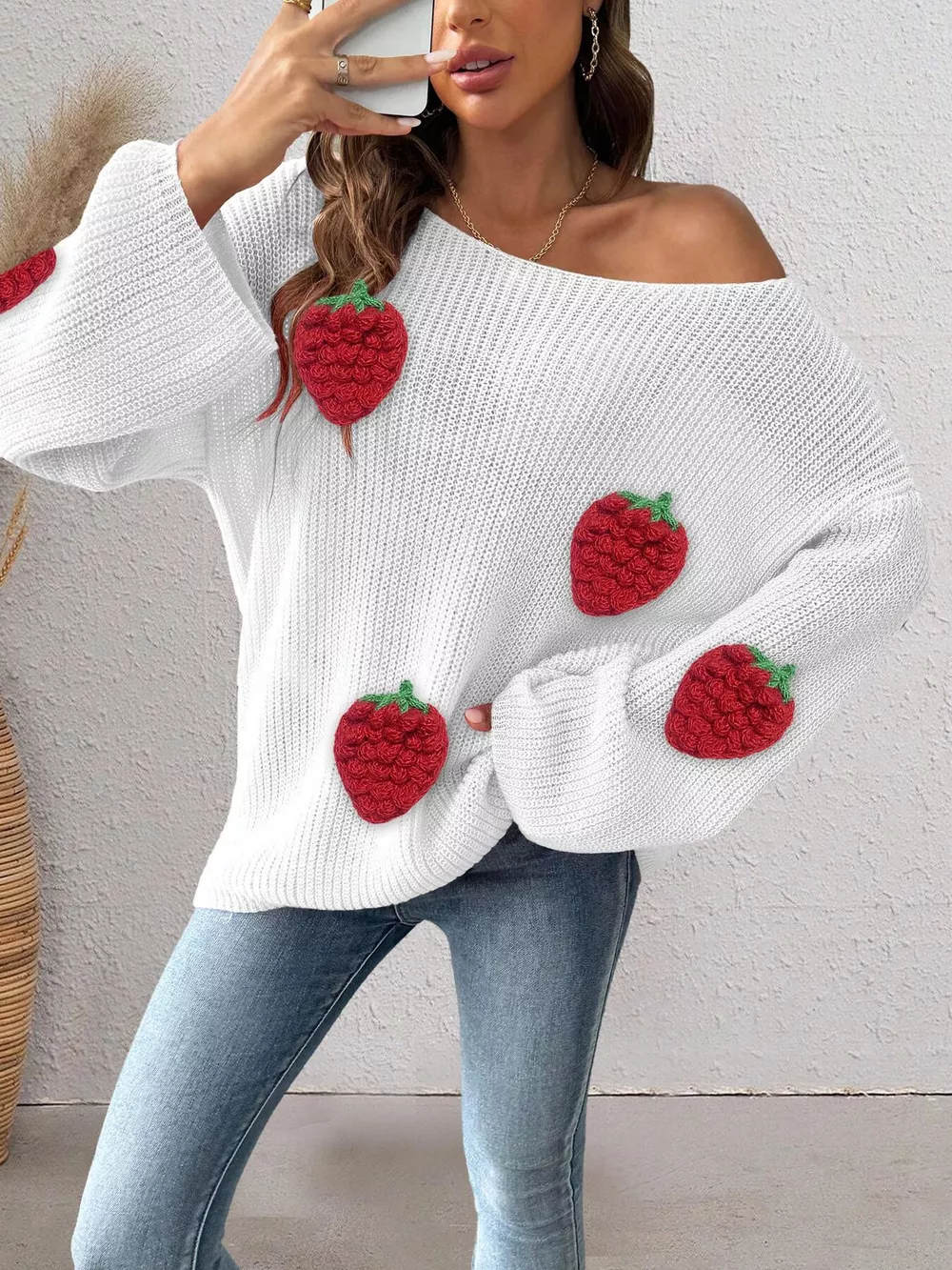 Strawberry Applique Oversized Sweater, image 2