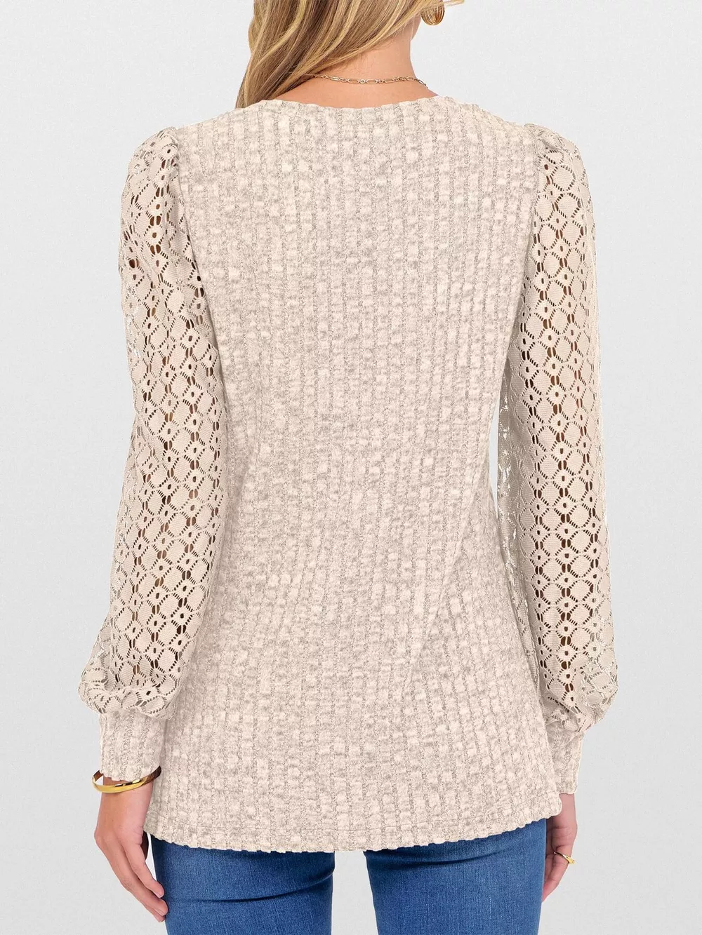 Lace Sleeve V-Neck T-Shirt, image 9