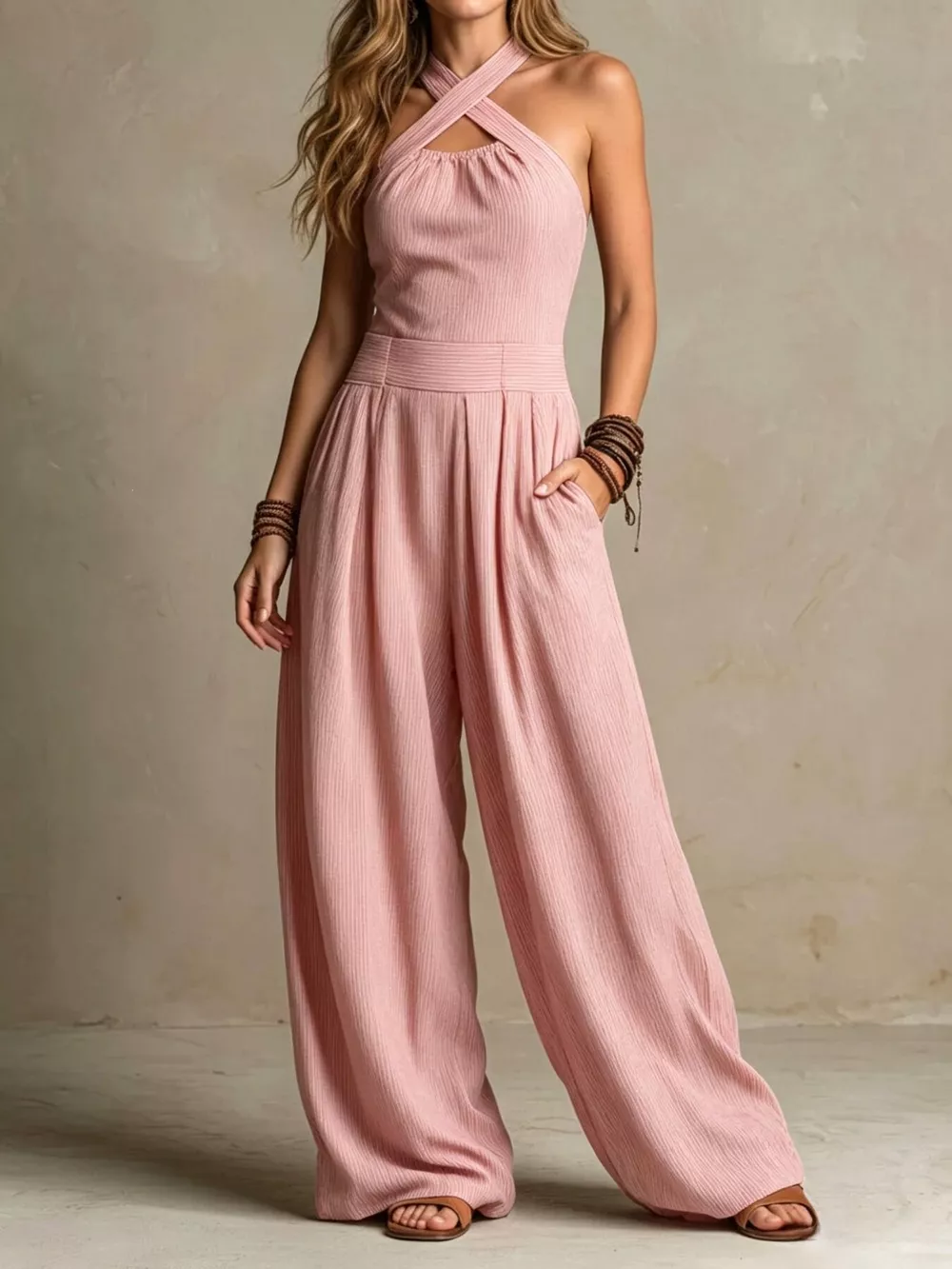 Halter Neck Wide-Leg Jumpsuit with Pockets, image 9