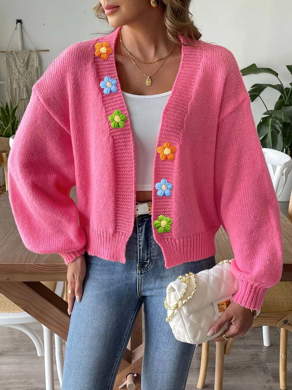 Flower Open Front Cardigan, image 3
