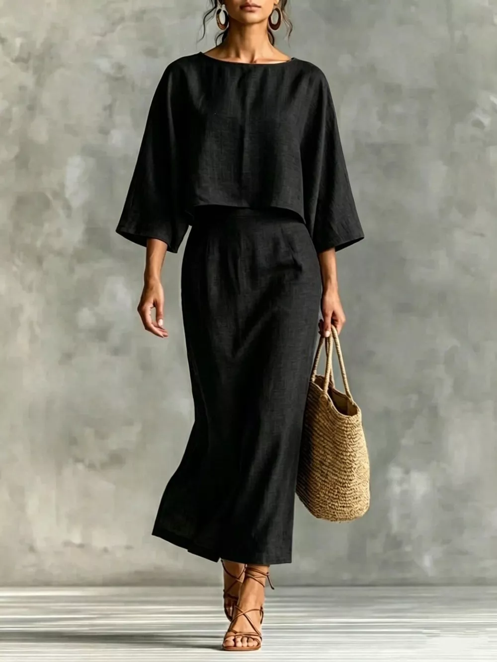 Full Size Solid Color Cropped Top and Midi Skirt Set Plus Size, image 2
