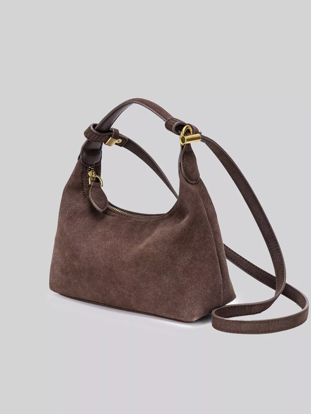 Minimalist Suede Crossbody Bag with Top Handle, image 11