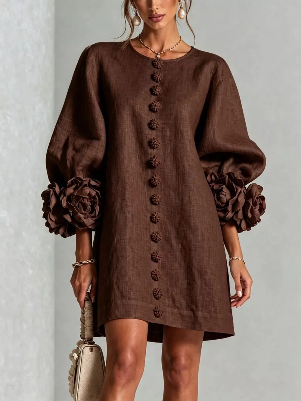 3D Floral 3/4 Sleeve Mini Dress, image 15