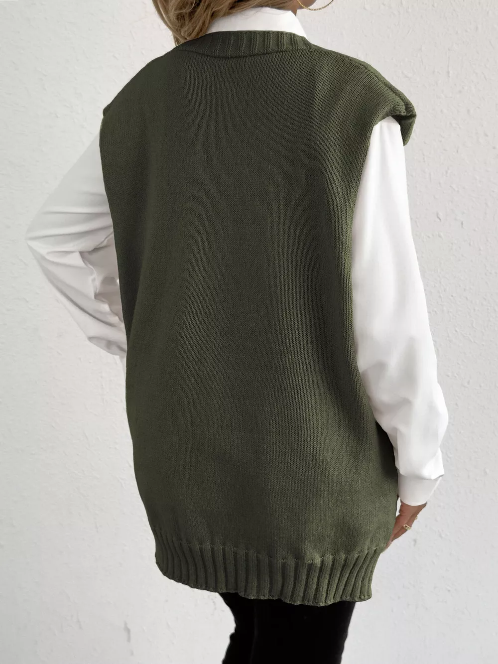 V-Neck Button-Front Knit Sweater Vest, image 15