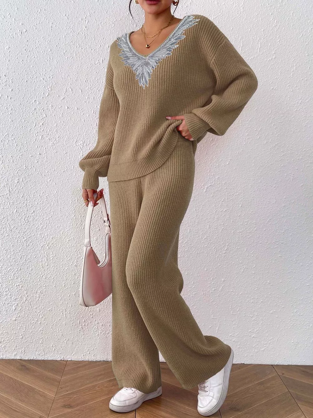 V-Neck Sweater and Pants Sweater Set, image 5