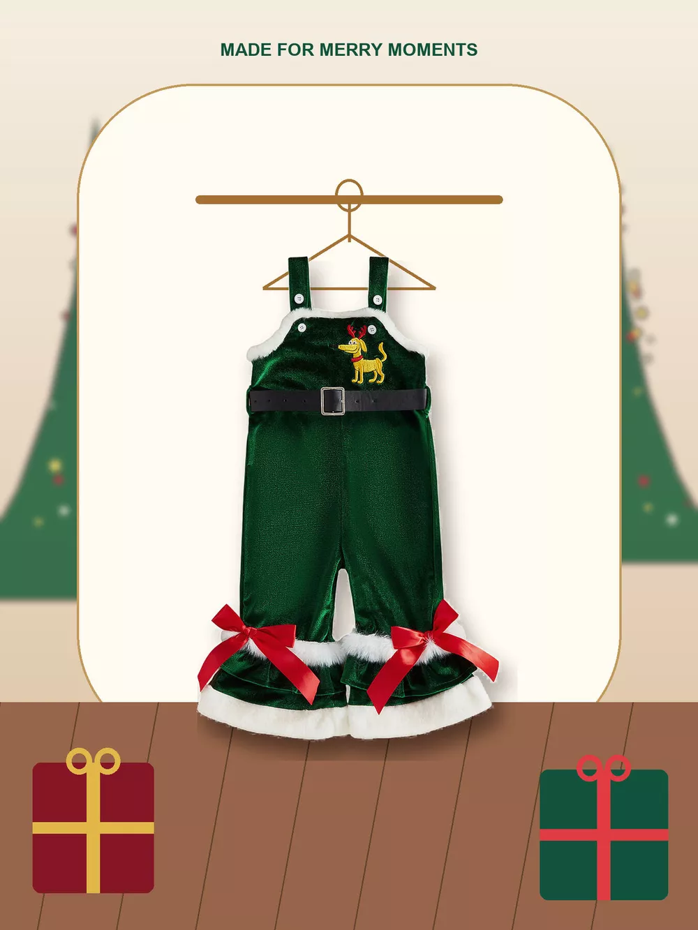 Children's Santa Baby Velvet Christmas Overalls, image 9