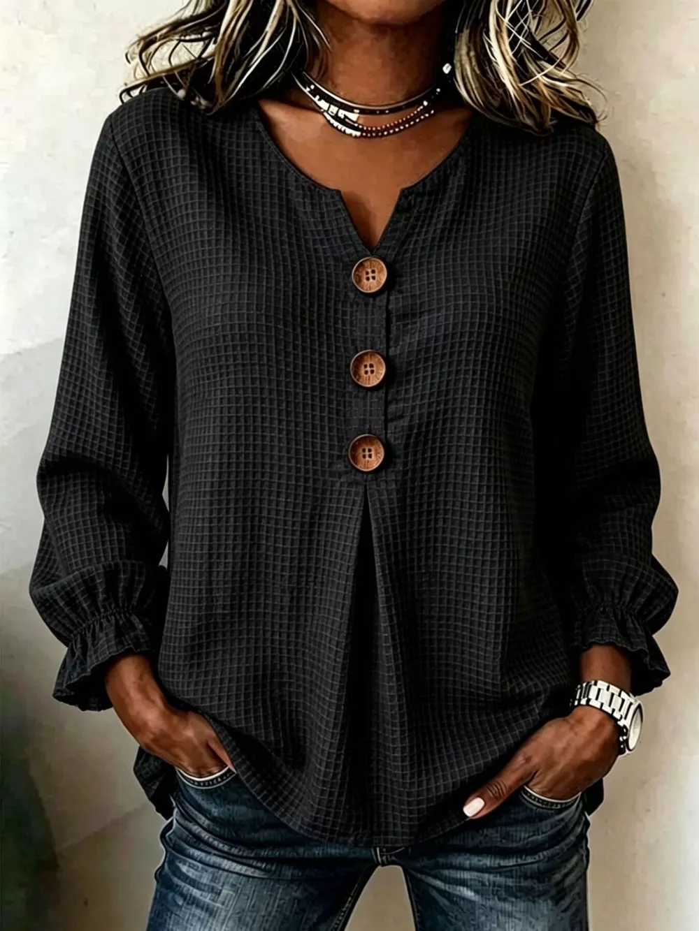 Waffle Knit Flounce Sleeve Top, image 2
