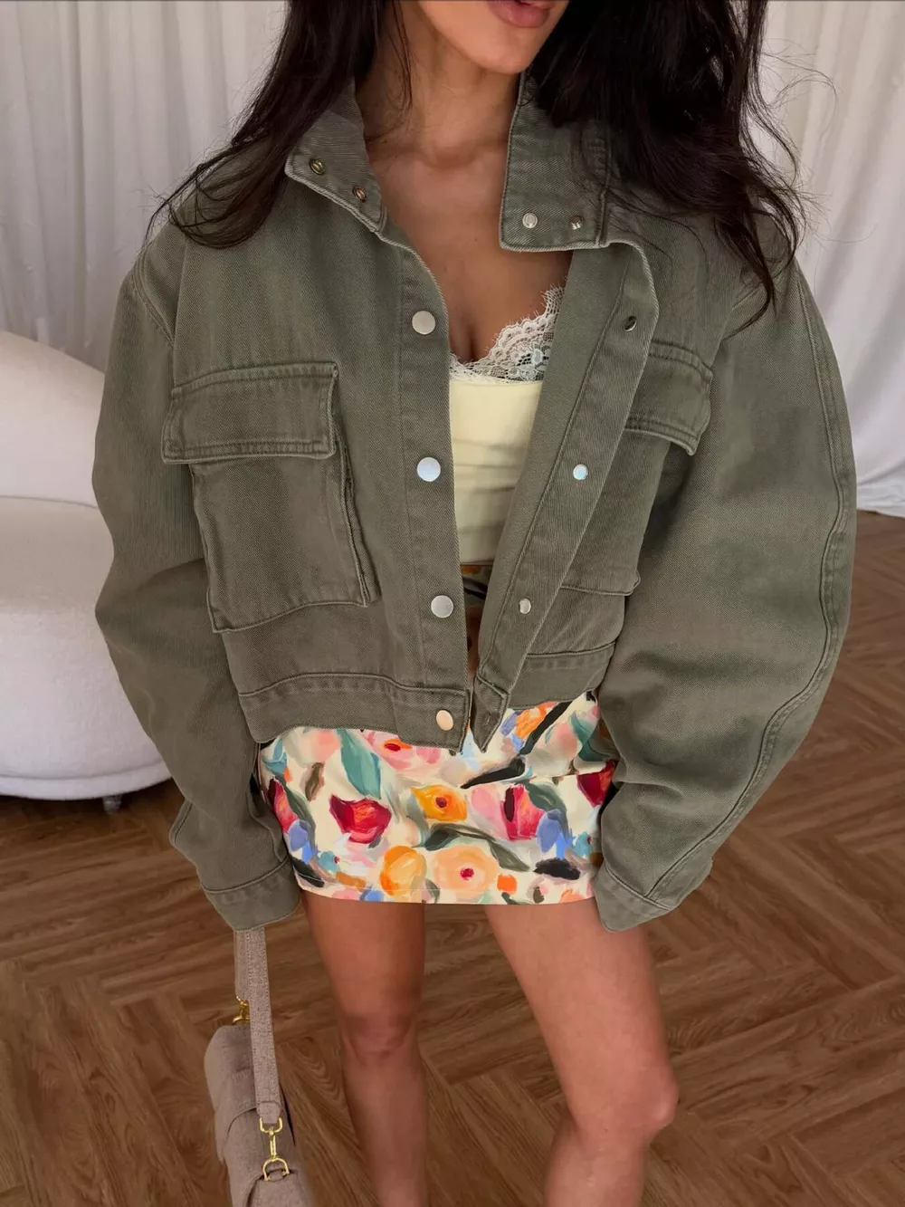 Oversized Utility Cropped Denim Jacket, image 10