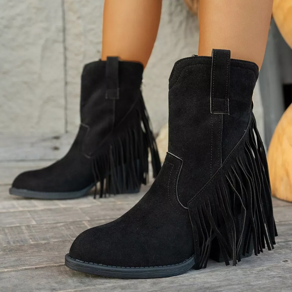 Fringe Block Heel Ankle Boots, image 5