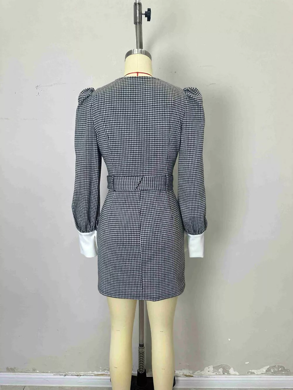 Contrast Collar Houndstooth Mini Dress, image 6