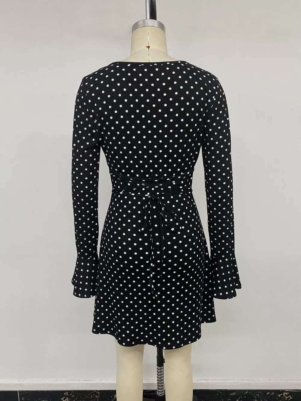 Polka Dot Long Sleeve Ruffle Hem Mini Dress, image 14