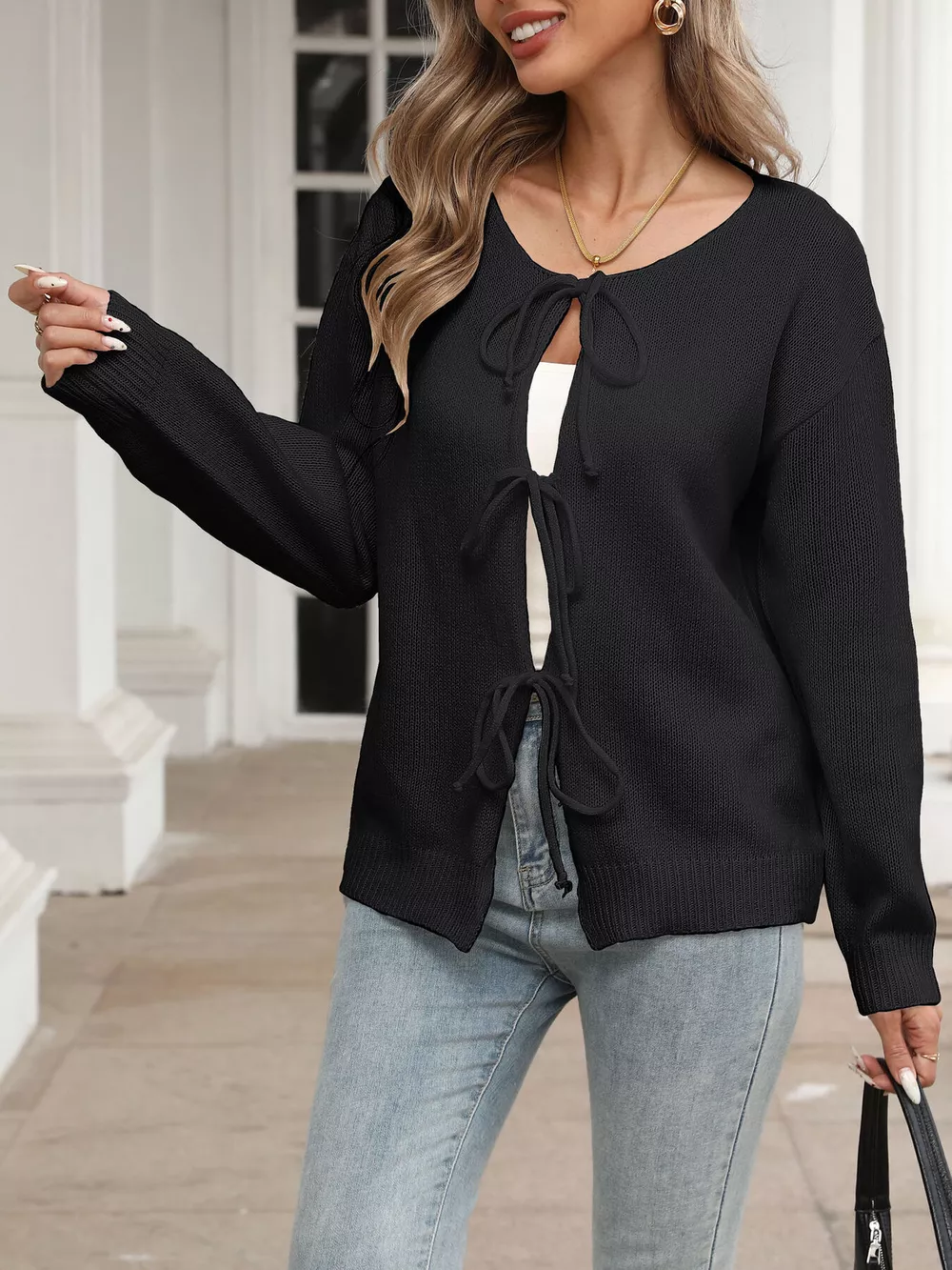 Tie-Front Long Sleeve Cardigan, image 10