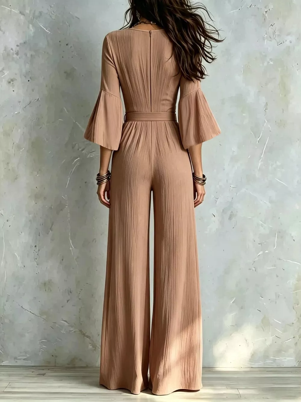 Pleated Wide-Leg Jumpsuit with Tie-Waist, image 4