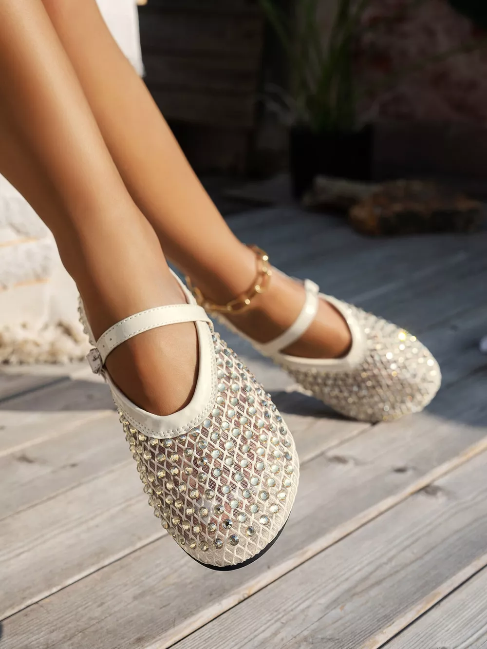 Sparkling Mesh Ballet Flats Sandals, image 4