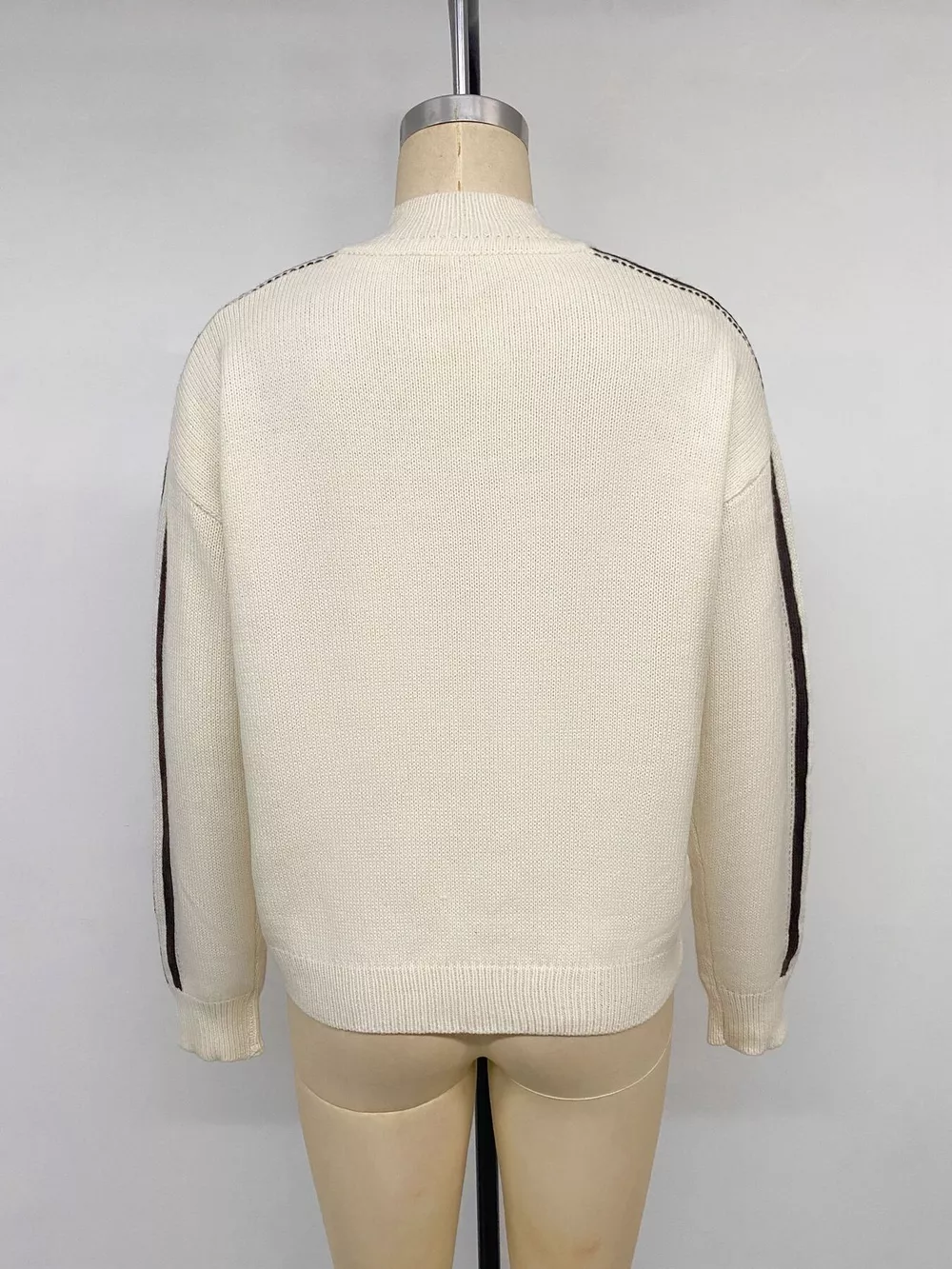 Chinese Knot Button Cardigan with Contrast Side Stripes, image 14
