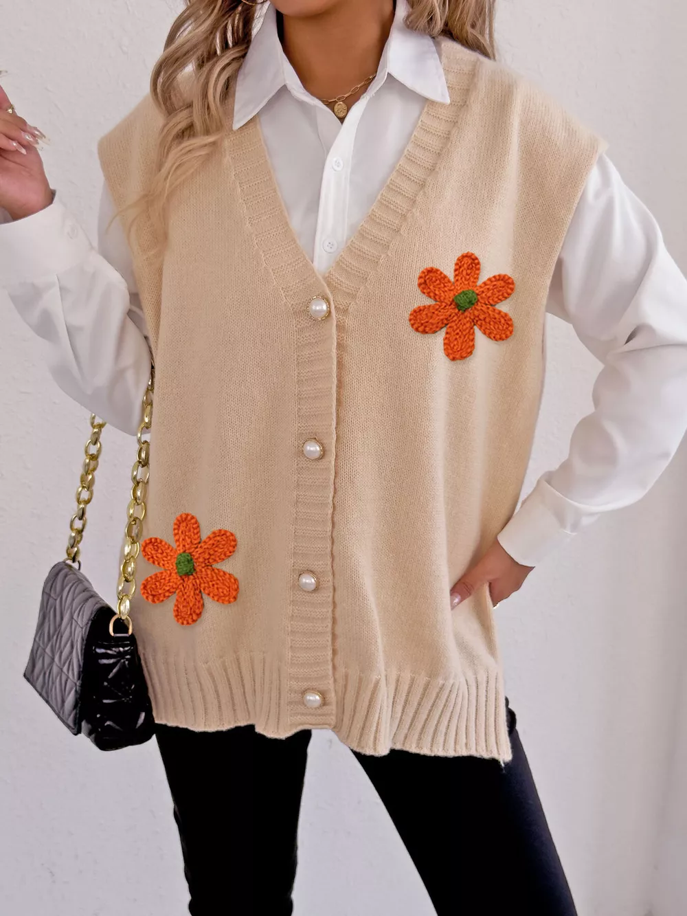 Flower V-Neck Sleeveless Cardigan, image 4