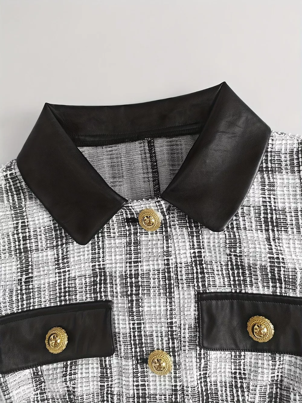Long Sleeve Plaid Tweed Button-Down Mini Dress, image 7