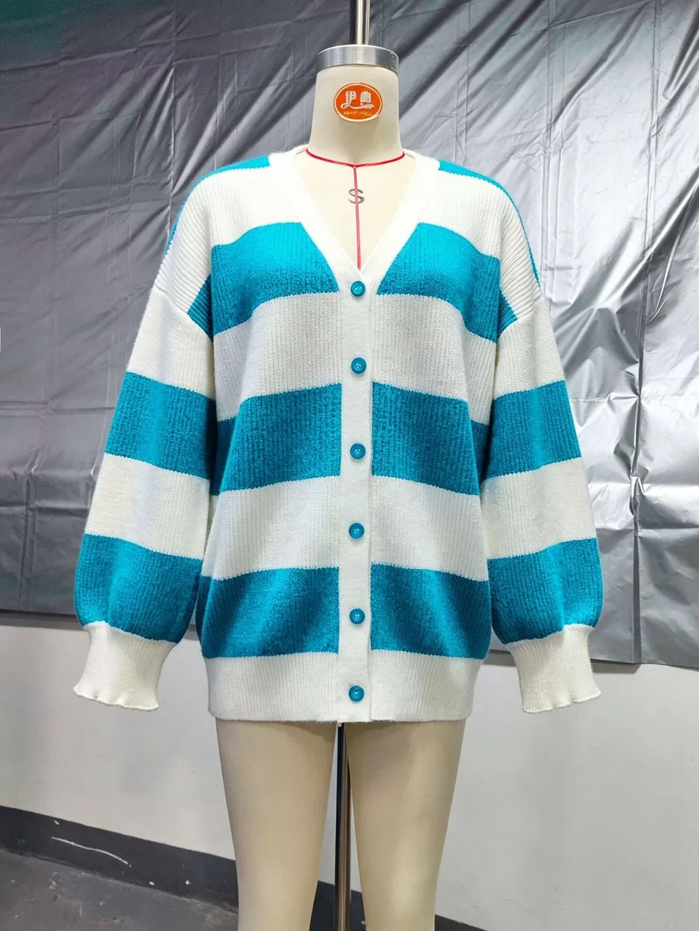 Striped V-Neck Button-Down Cardigan, image 5