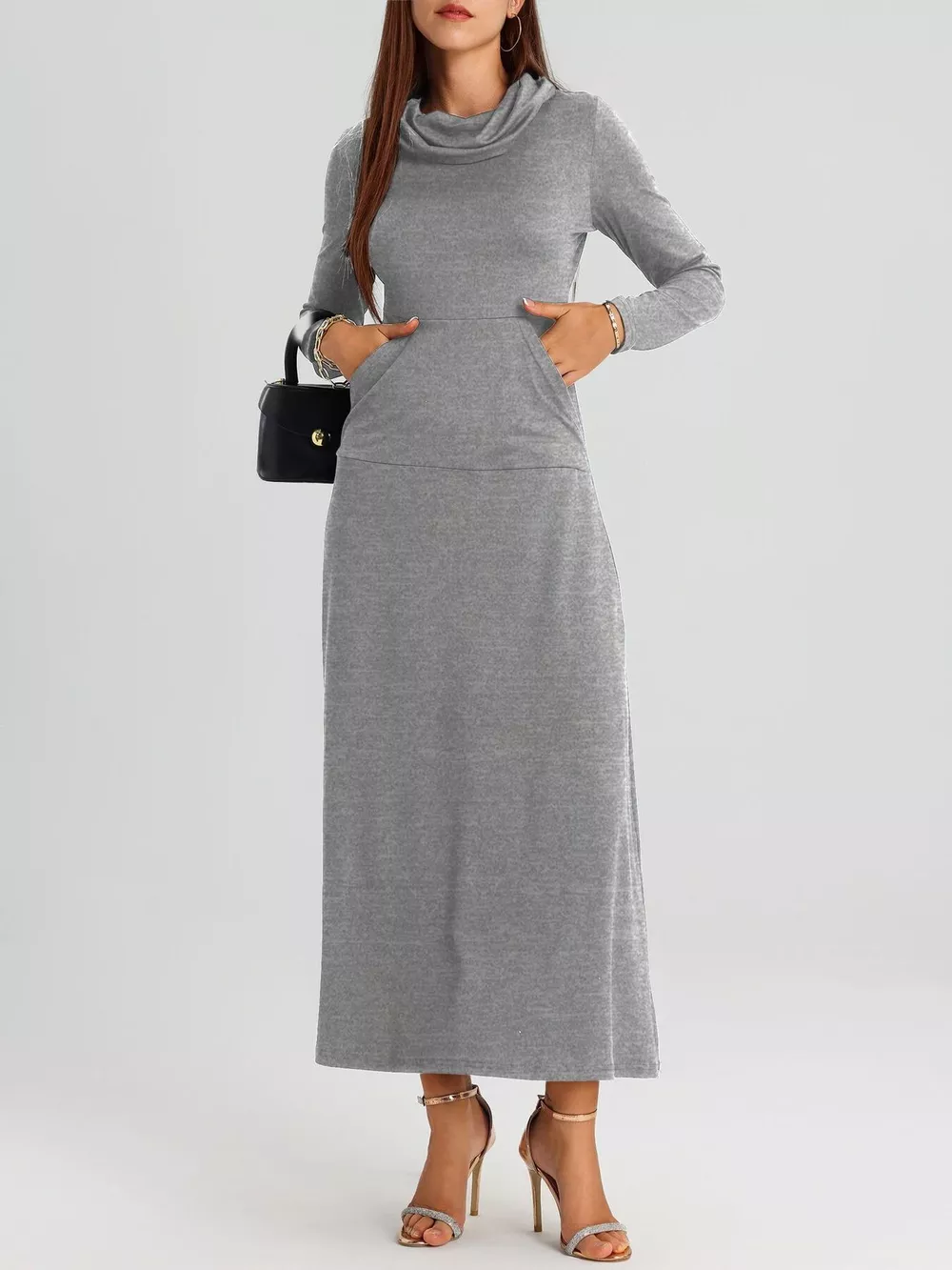 Cowl Neck Long Sleeve Midi Dress, image 3