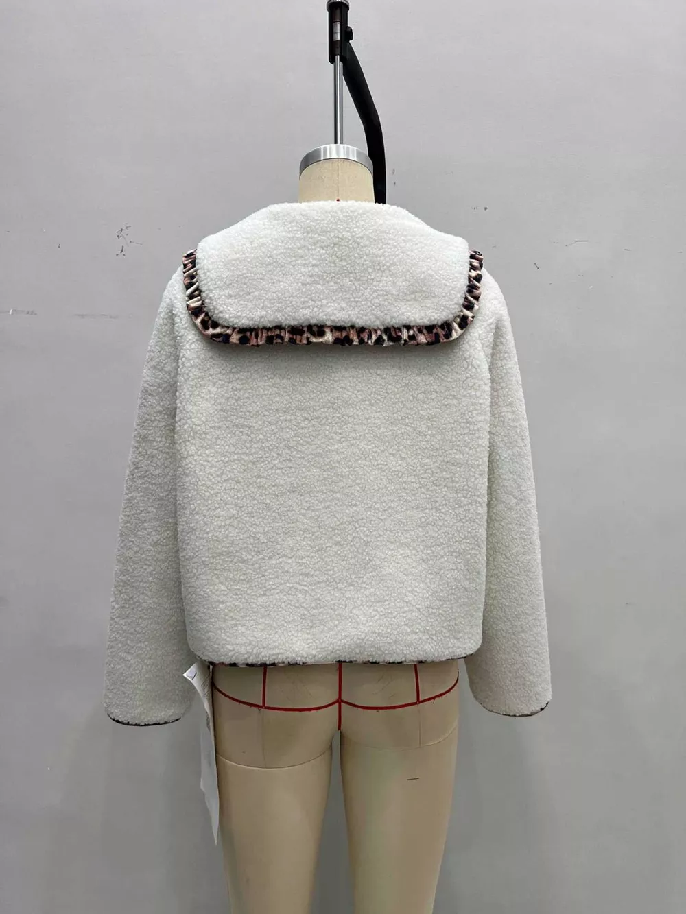 Leopard Trim Contrast Collar Sherpa Jacket, image 8