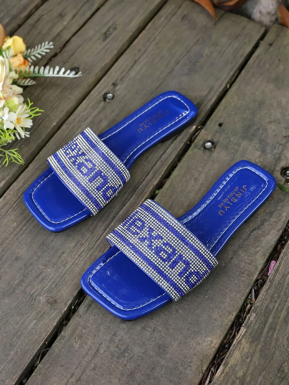 Rhinestone Open Toe Flats Sandals, image 3