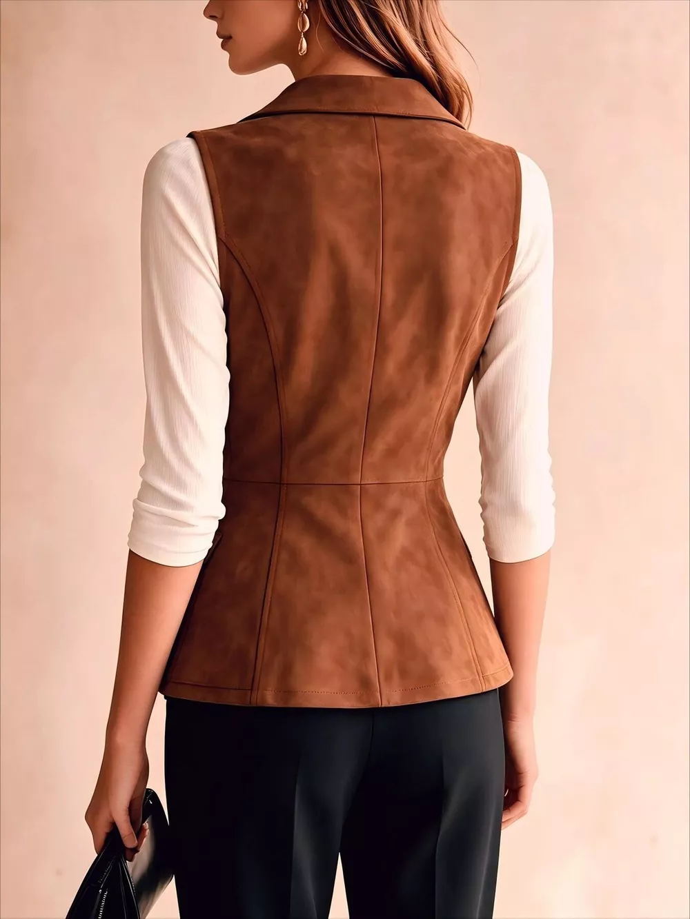 Button-Front Closure Suede Vest Coat, image 3